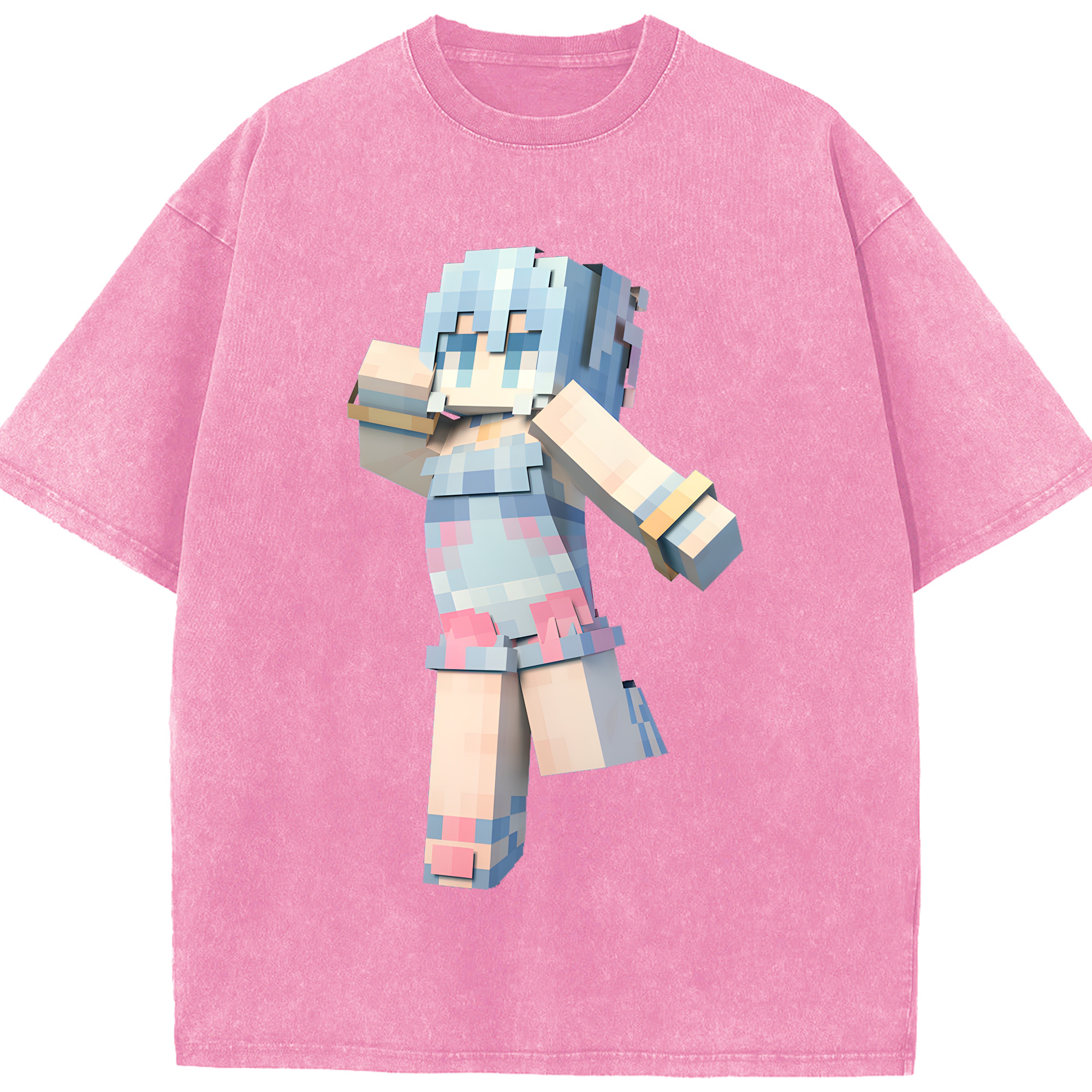 （画像用） マインクラフト ブロックの世界 Minecraft MC Block world 綿100% ヴィンテージ風 半袖Tシャツ（フロントプリント）